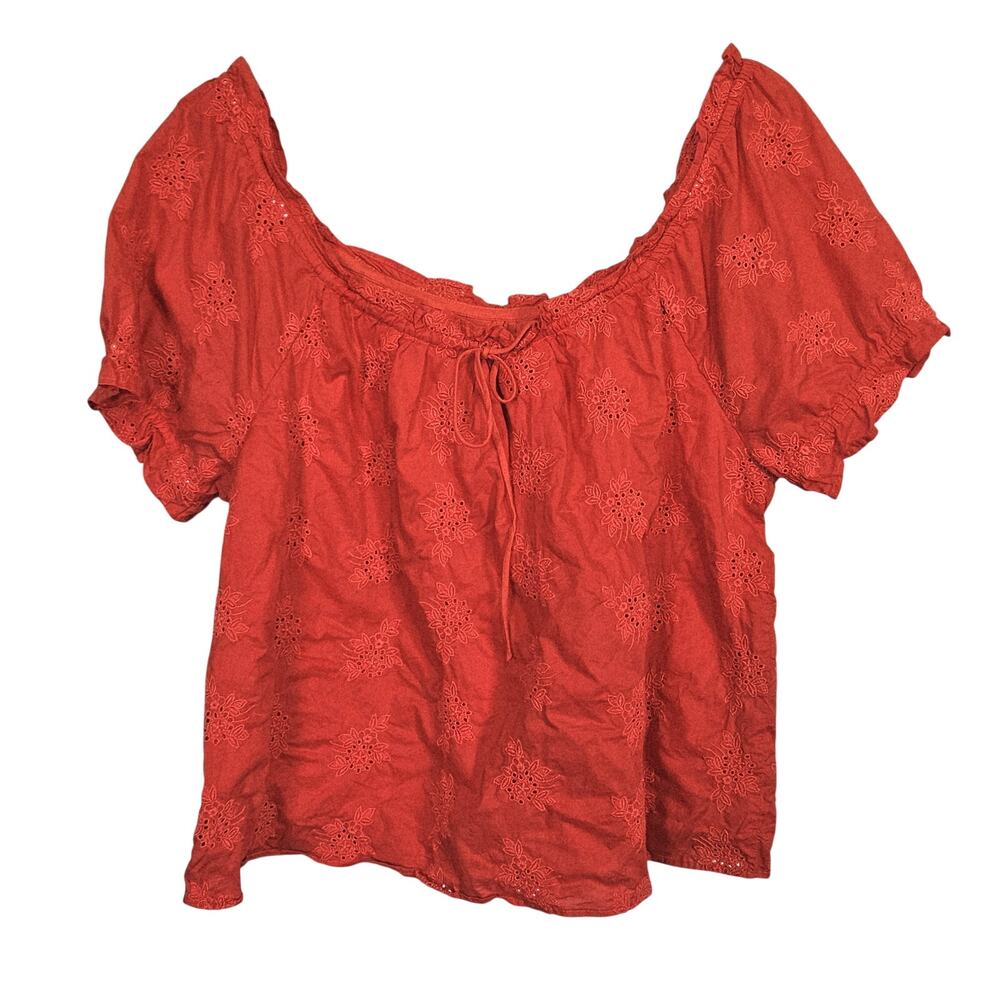 J Crew Square Neck Top Embroidered Eyelet Brilliant Sunset Women's Size‎ X-Large